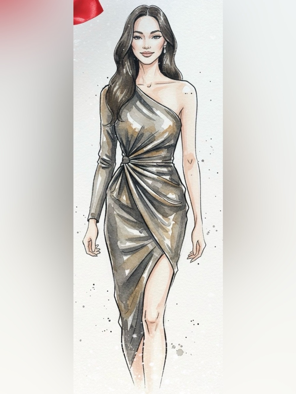 One-Shoulder Metallic Twist Midi Dress - Taupe size small